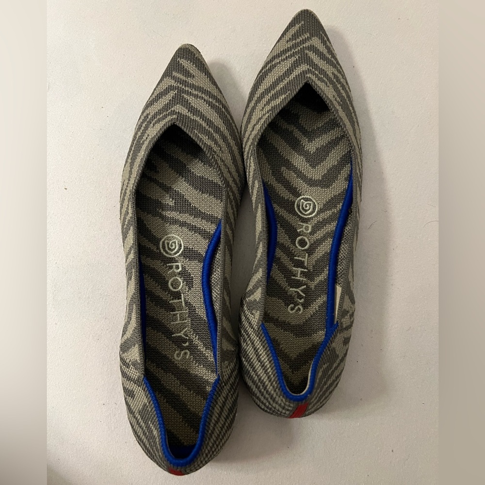 Euc Rothy’s Gray Zebra Stripe Points 7.5 - image 1